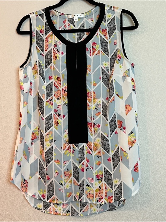 CAbi Tops - CAbi Floral Chevron Sleeveless Top with Black Trim